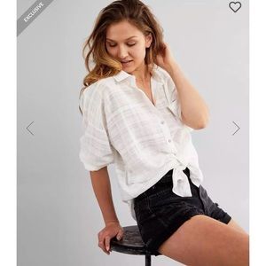 BKE Striped Jacquard Front Tie Sheer Blouse - Size Med